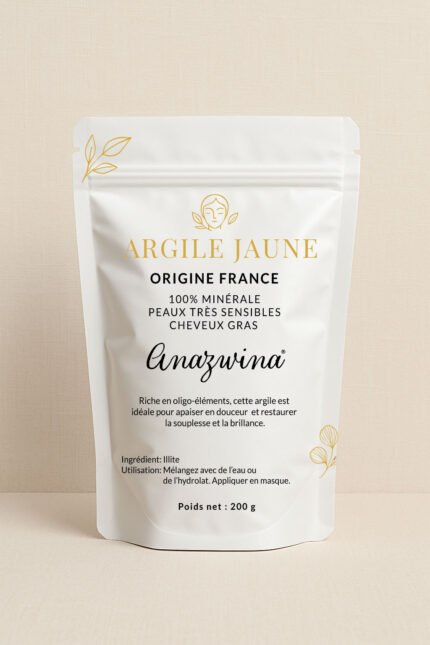 Poudre Argile Jaune naturelle soin peau tres sensible et cheveux gras